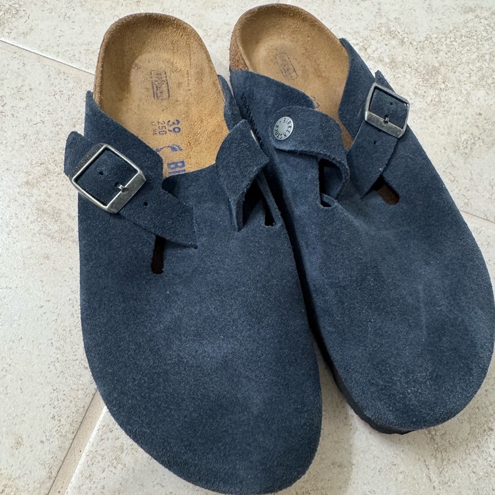 Birkenstock Navy Blue Suede Mules